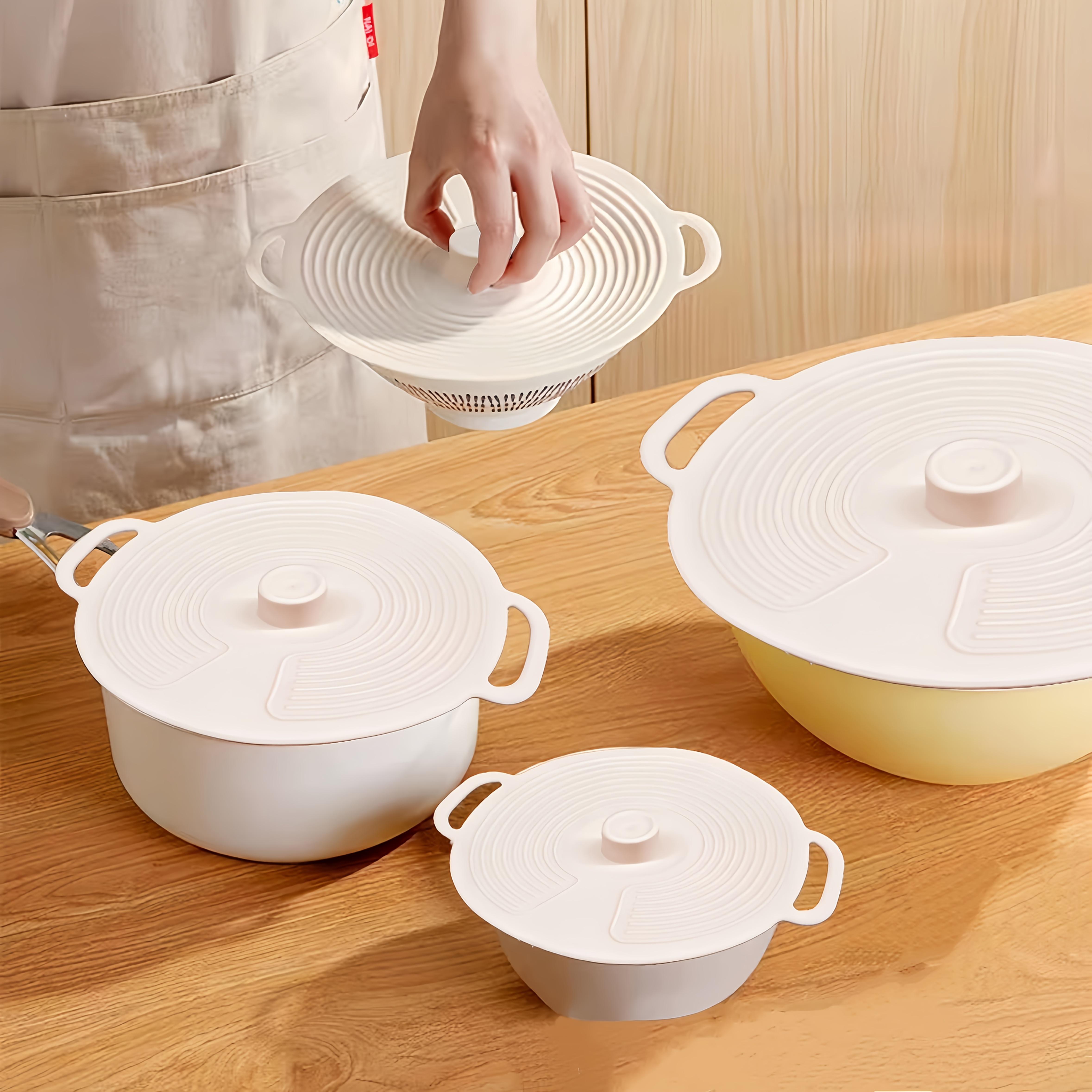 3pcs Silicone Lids Set with Double Handle Pot Lid Heat-Resistant Microwave Splatterproof Cover Reusable for Bowls Plates Pans
