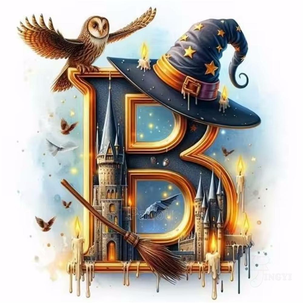 Harry Potter Fantasy Castle and Owl Letters Diamond Painting Cross Stitch Art Magical Alphabet Witch House Mosaic Home Decor