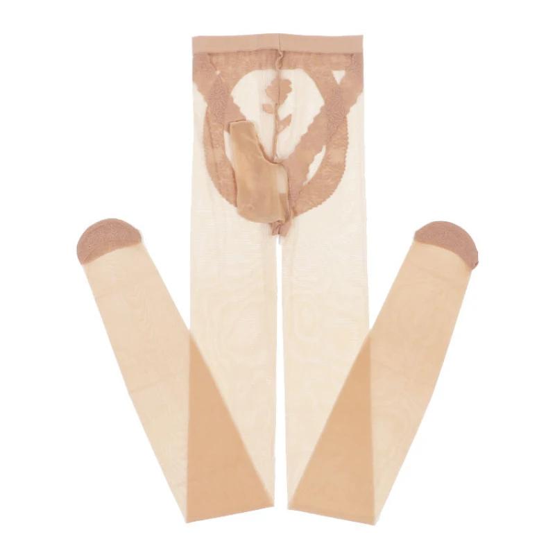Mens Sexy Stockings Lace Floral Pantyhose 3D Thin Transparent Invisible Socks High Waisted Ultra-Thin Peni Sleeve Underwear