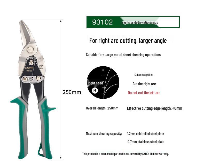 SATA Aviation Snips Sheet Metal Shears: Left, Right, Straight Heads (Models 93101-93104)