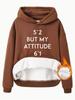 European Size Autumn/Winter Women's Hoodie with Kangaroo Pocket and Attitude Print