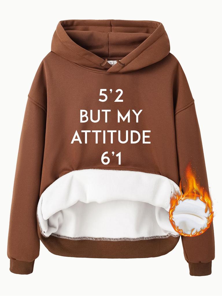 European Size Autumn/Winter Women's Hoodie with Kangaroo Pocket and Attitude Print