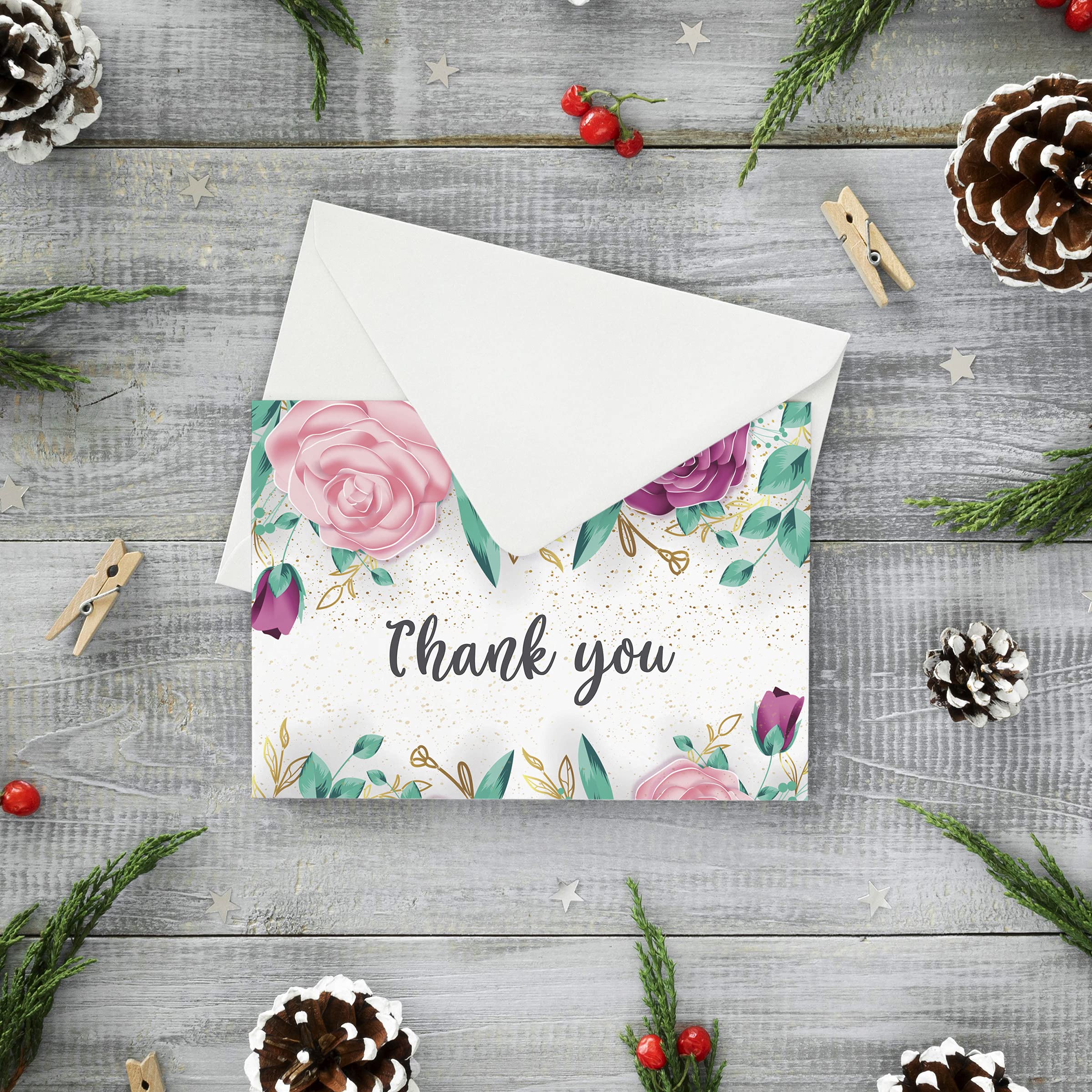 Clickedin Thank You Cards, Stylish Floral Printed, 24 Cards and Envelopes 24