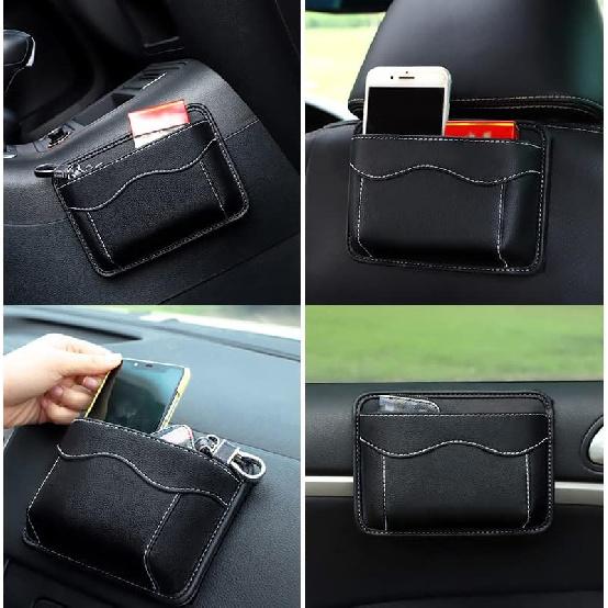 BetterJonny 2 Pcs Car Side Pocket Organizer, PU Leather Car Seat Side Storage Pocket Multifunctional Auto Console Side Storage Bag for Car Interior
