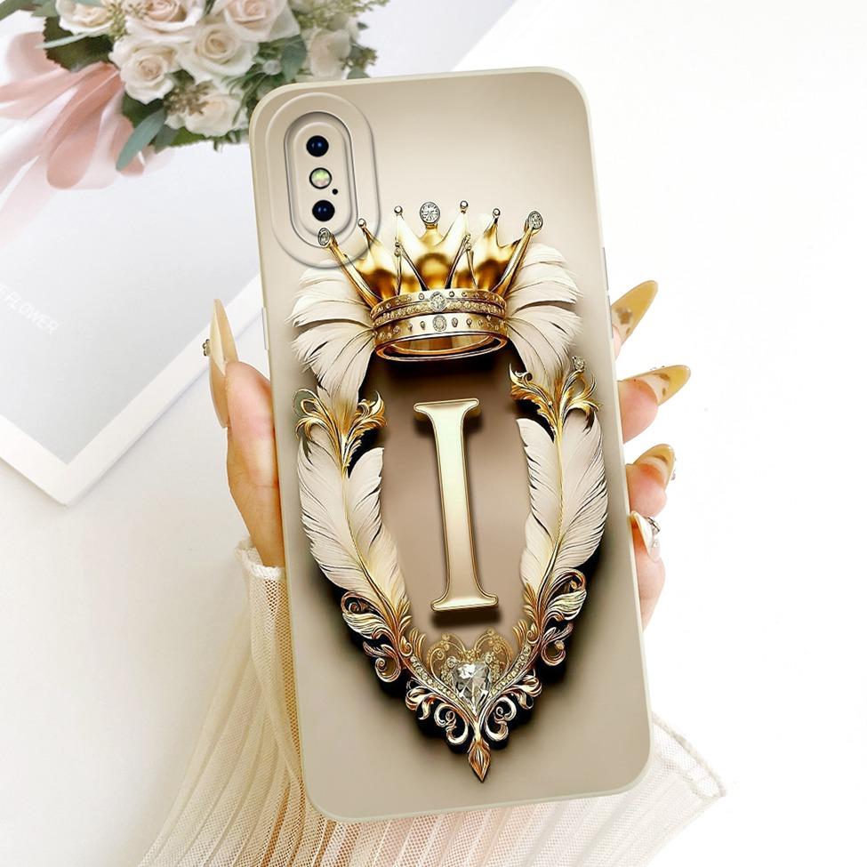 For iPhone X A1865 Phone Case For iPhone XS A2097 Cover Luxury A-Z Letters Fashion Crown 2D Painted Silicone Casing