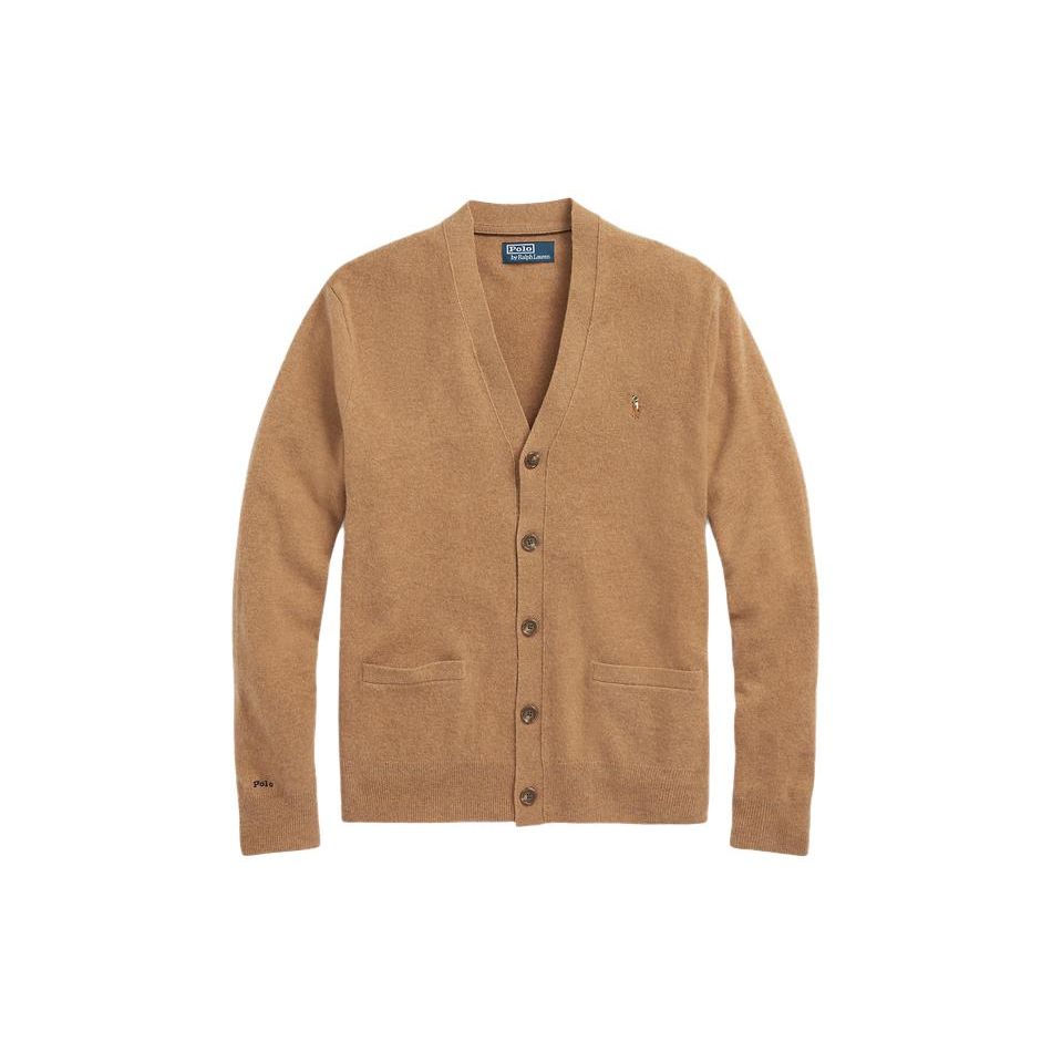 Polo Ralph Lauren FW23 Solid Logo Embroidered V-Neck Fitted Long Sleeve Knit Sweater Men sweater Brown MNPOSWE16821642-200