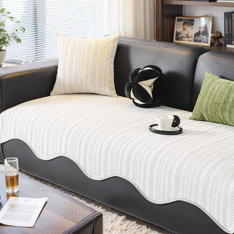 Premium Leather Sofa Cushion Autumn And Winter Plush  New Four-Season Universal Fixed Non-Slip Straight Row Seat Cushion Cover