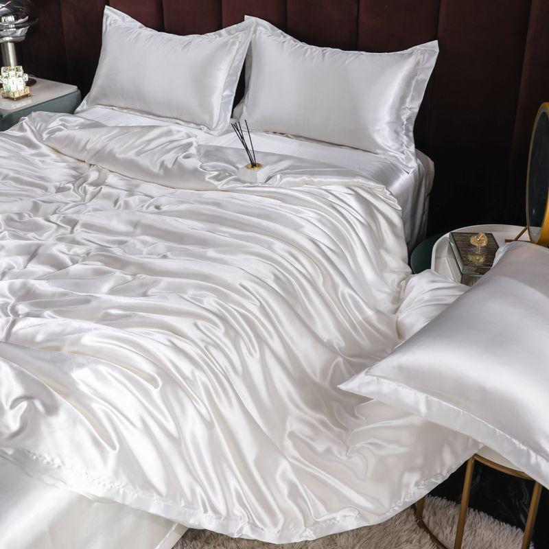 Double-sided four-piece set silky cool solid color three-piece set bed sheet quilt cover summer cool bedding