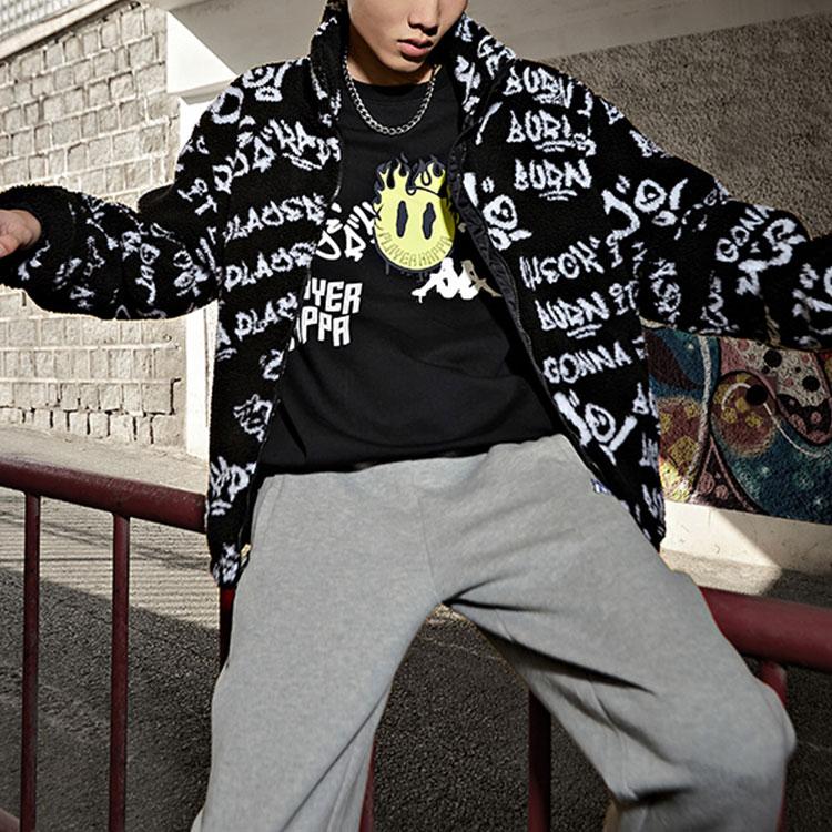 Kappa Player Series Fleece Printed Casual Jacket Unisex Jackets Black K0BZ2JJ95D