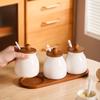 Moisture-Proof Ceramics Seasoning Jars with Spoon Condiment Jar Spice Containers  Kitchen
