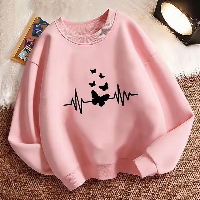 Retro Heart & Butterfly Pullover Hoodie for Kids - Boys & Girls Autumn/Spring Casual Sportswear