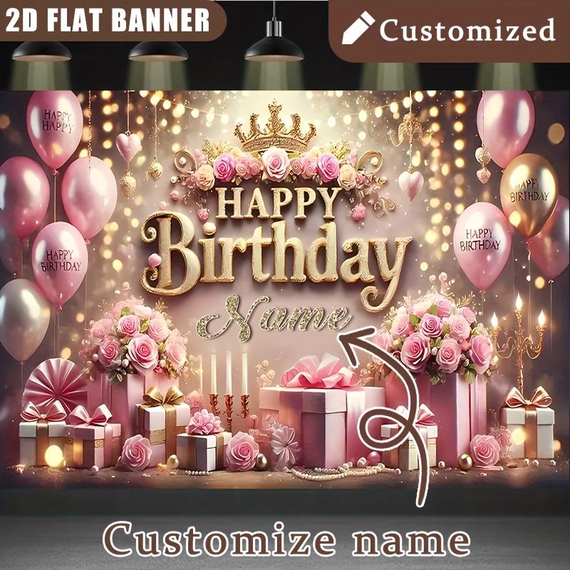 2D flat banner, 1pc romantic rose crown design theme personalized birthday customized poster