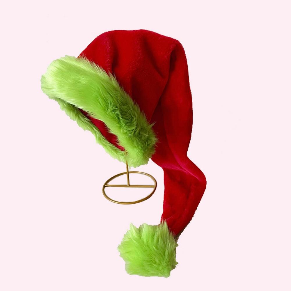 Soft Plush Christmas Hat for Adult Kids Green Fur Brim Santa Claus Hat Cap Merry Christmas Decoration New Year Party 2026