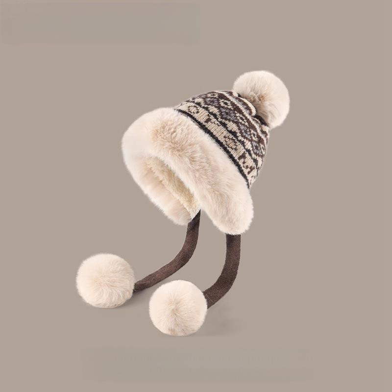 Winter Plush Women's Hat Plush Thickened Warm Knitted Ear Protection Hat Windproof Retro Fashion Coldproof Lei Feng Hat