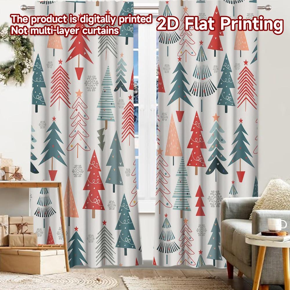 

2pcs, 2D FLAT PRINTING Curtains (Without Rod) Festive Trees Festive Fashion Curtains Semi-Sheer Curtains Thermal Insulation, and 52.50 × 116.00 cm 2 pcs