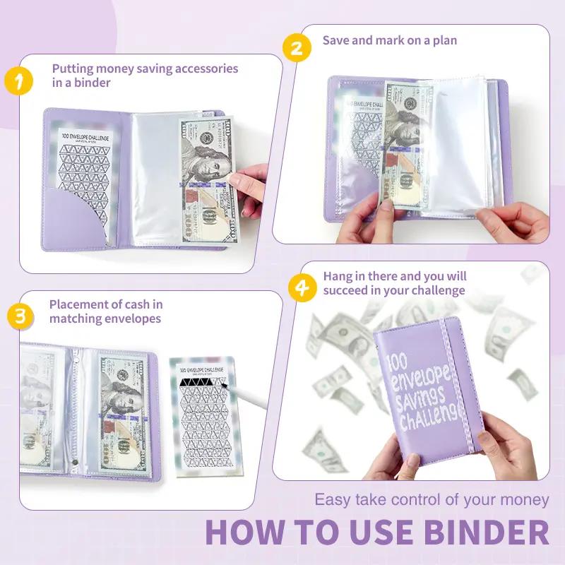 2026 New 100-Envelope Money Saving Challenge Set with Cute Stickers, Binder & Cash Envelopes, 100-Day Budget Planner to Save $5,050