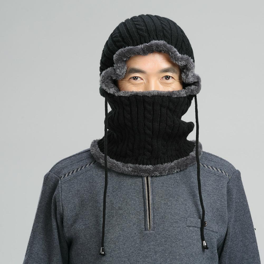 Women Men Thickening Knitted Warm Fleece Lining Scarf Conjoined Cap for Autumn Winter