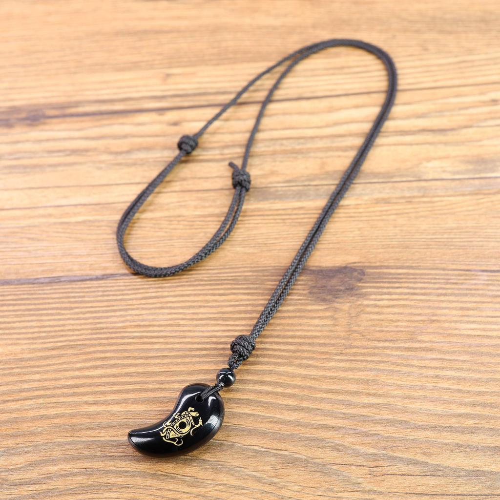 Onyx Black Tortoise Four Divine Beasts Magatama Amulet Adjustable and [KOAI] Carving, Health, Longevity, Relationships, Pendant/Necklace, Length,