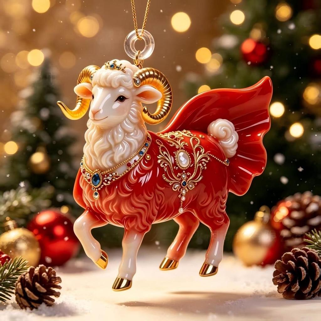 1 Stück Acryl Chinesisches Tierkreiszeichen Ziege Hängender Schmuck Glücksbringend Rot Gold Für Frühlingsfest Heimdekoration