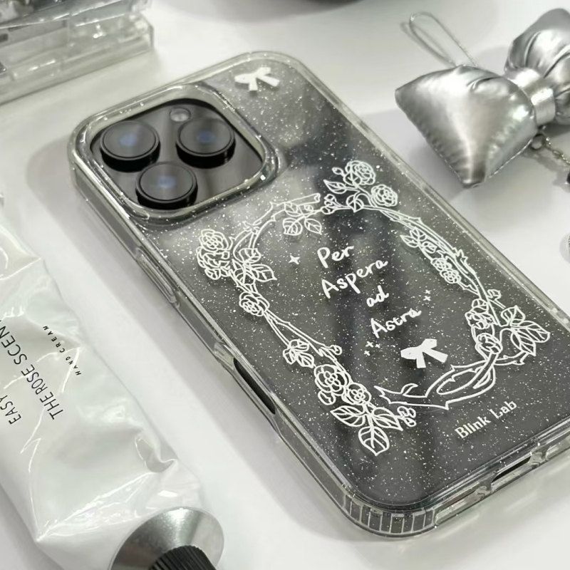 Růžový anglický třpytivý obal Vhodný pro IPhone16 15pro Ochranný obal Jablečný obal na telefon 13 12 Měkký obal 14