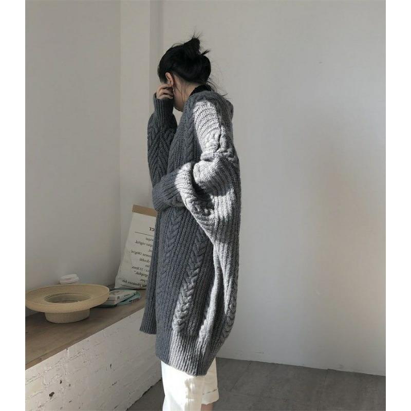 Knitted Cardigan for Women's Autumn and Winter Retro Lazy Loose Mid-length Fashion Twist Sweater Jacket