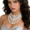 European and American Retro Multi-layer Beaded Pearl Necklace Earrings Set Fashion Temperament High-end French Light Luxury Neck Chain