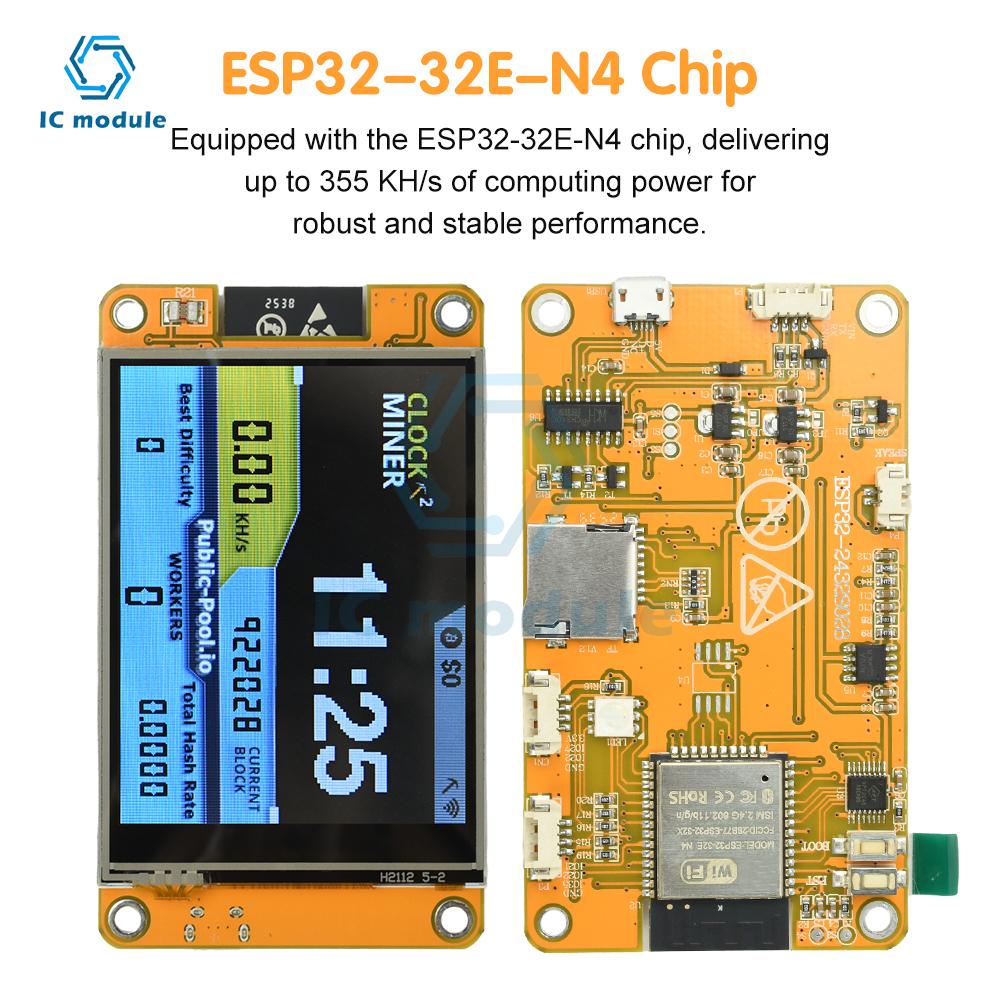 ESP32 2.8-inch OLED Display Development Board ESP32-2432S028 Lucky Miner Hashrate 355Kh/s Hash Rate Operation with Micro USB