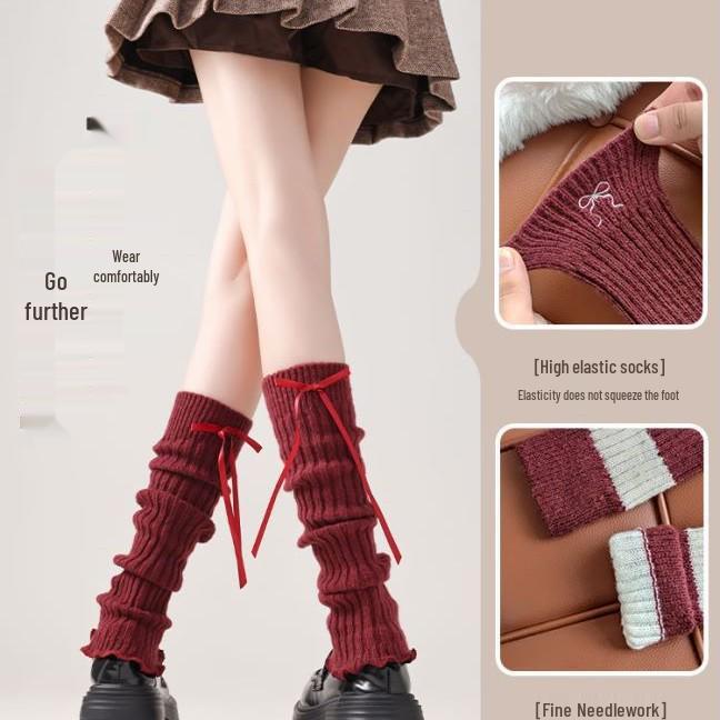 Women's Knitted Red Leg Warmers: Slimming, Versatile, Solid Color for Autumn and Winter.