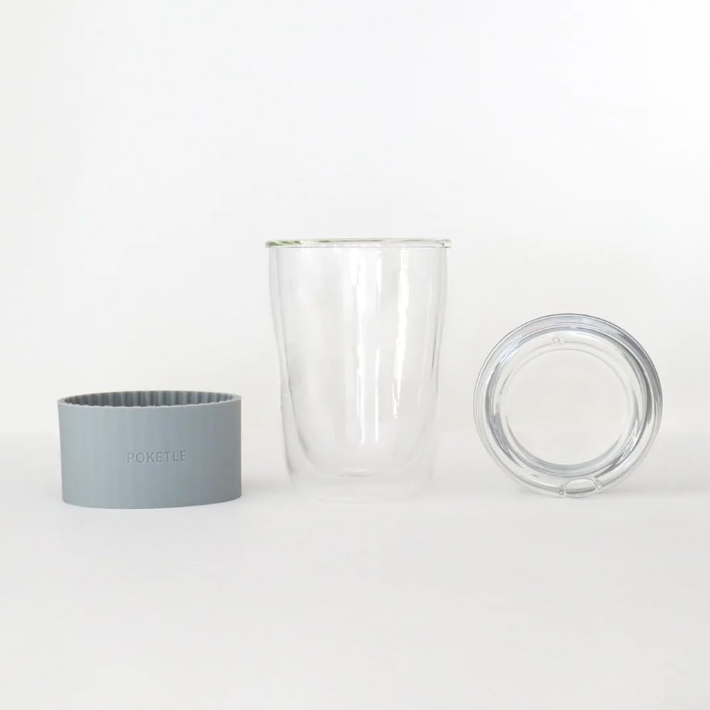 POKETLE Glass Tumbler with Lid, 220ml, Double-Walled, Heat-Resistant, Dishwasher-Safe, BPA-Free, Vidro 220, Ivory