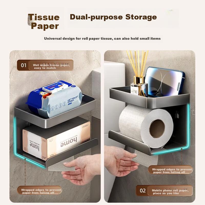 Baihan Bathroom Tissue Box, Toilet Paper Holder, Roll Paper Dispenser, No Drilling Required, Bathroom Accessory, Toilet Paper Holder