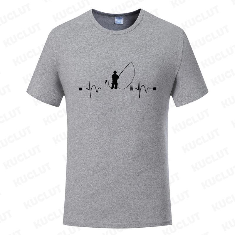 Fishing ECG Mens Tshirt Funny Design Graphic Y2k Tops Summer Male Clothing O Neck Short Sleeve Tees Gifts for Fishing Lovers