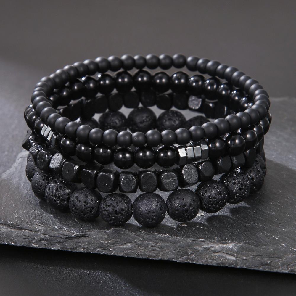 Matte Black Cubic Zirconia Ball & UFO Pendant Braided Bracelet Set