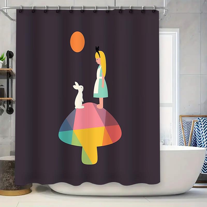 

Unframed Whimsical Rabbit Alice Shower Curtain Fantasy Forest Backdrop Nature Bathroom Decor Cute Animals Home Decor Gift Unique W60H190(CM)-1 Pcs
