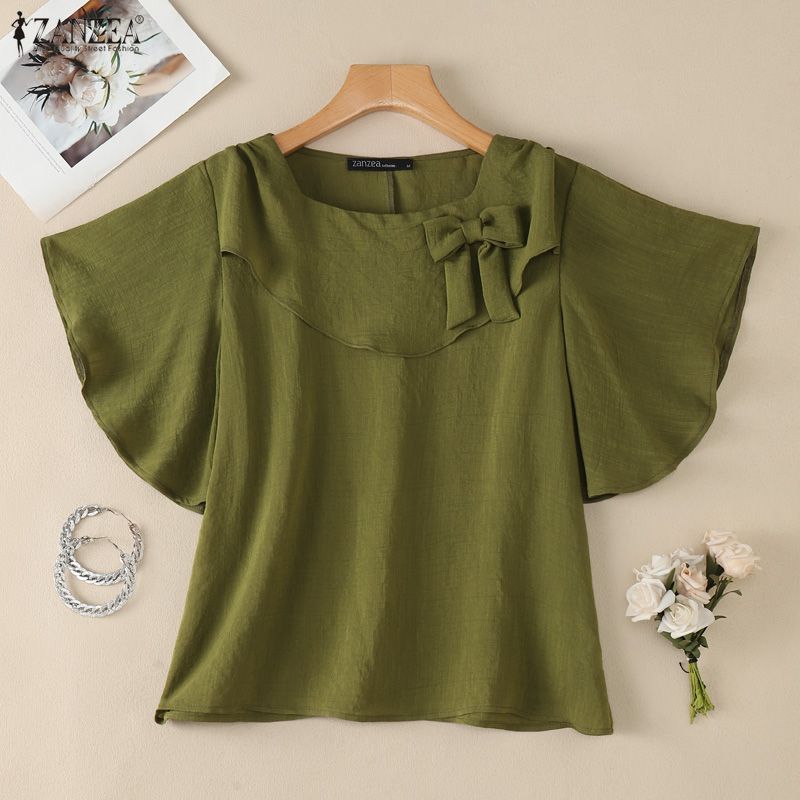 ZANZEA Blusa casual larga da donna con scollo quadrato, maniche corte e balze