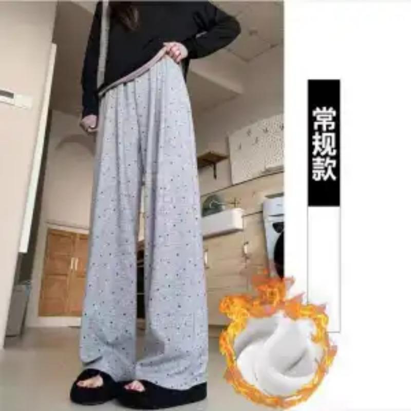 

Fleece Polka Dot Glutinous Rice Pants for Women in Autumn Winter New Style Loose and Slim Casual Walk Soft and Wide-leg Pants L серый