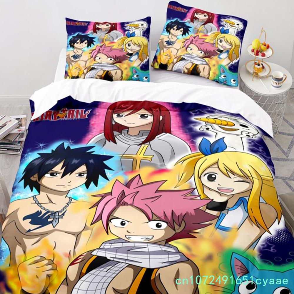 Nowy zestaw pościeli Fairy Tail Japońskie anime Chłopcy Dziewczęta Prezent Wystrój sypialni Pojedynczy Podwójny Pełny Rozmiar Queen Tekstylia domowe Dropshipping