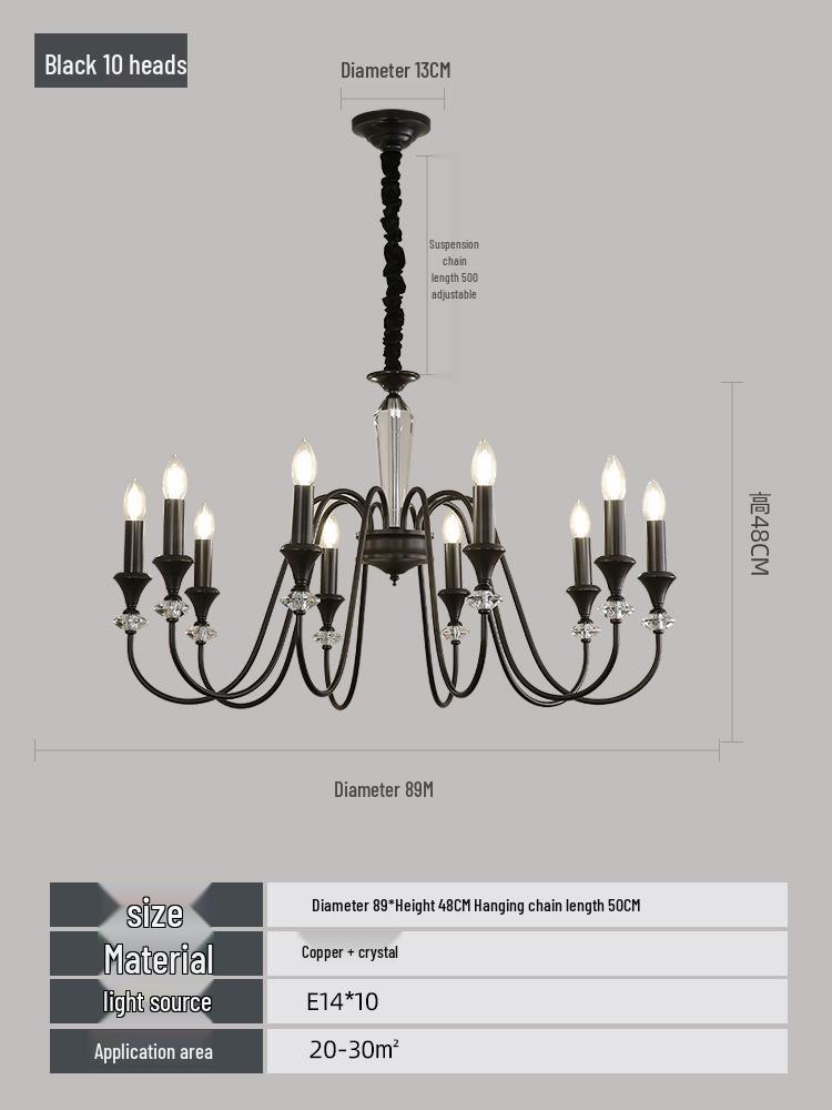 Luxury All-Copper French Chandelier: Retro Candle Pendant for Living Room, Dining Room, or Master Bedroom