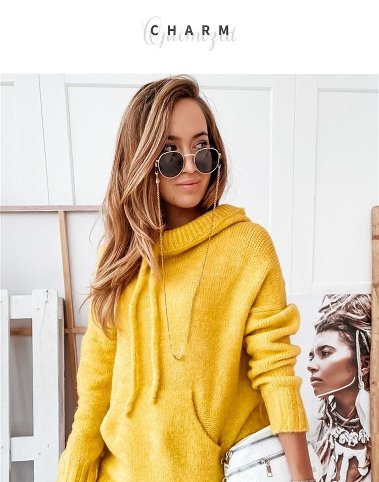 Women's Trendy Knitted Hoodie with Kangaroo Pocket - 2024 Collection