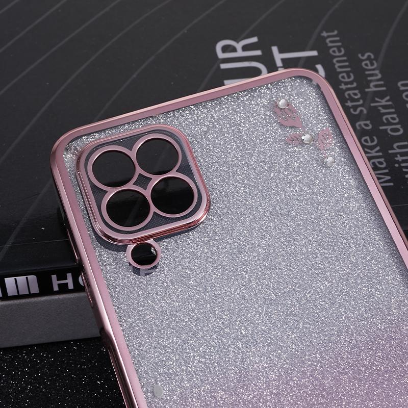 KADEM For Samsung Galaxy A12 Gradient Glitter Case Flower Pattern Rhinestone TPU Phone Cover