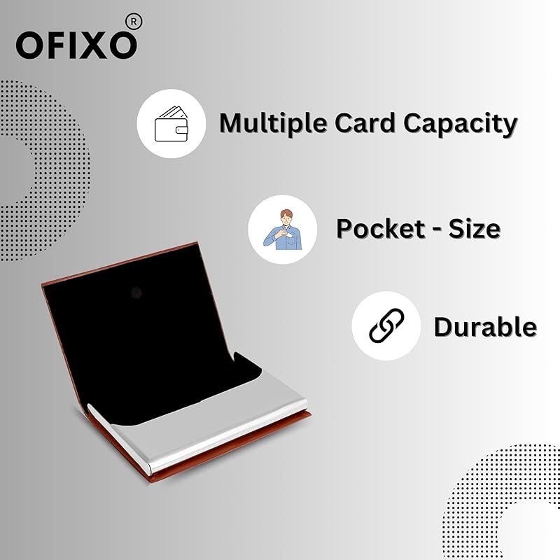 OFIXO 10 Slot Metal Leatherite Business Card/Visiting Card/Credit Card Holder Wallet with Magnetic Closure (Brown&Silver коричневый