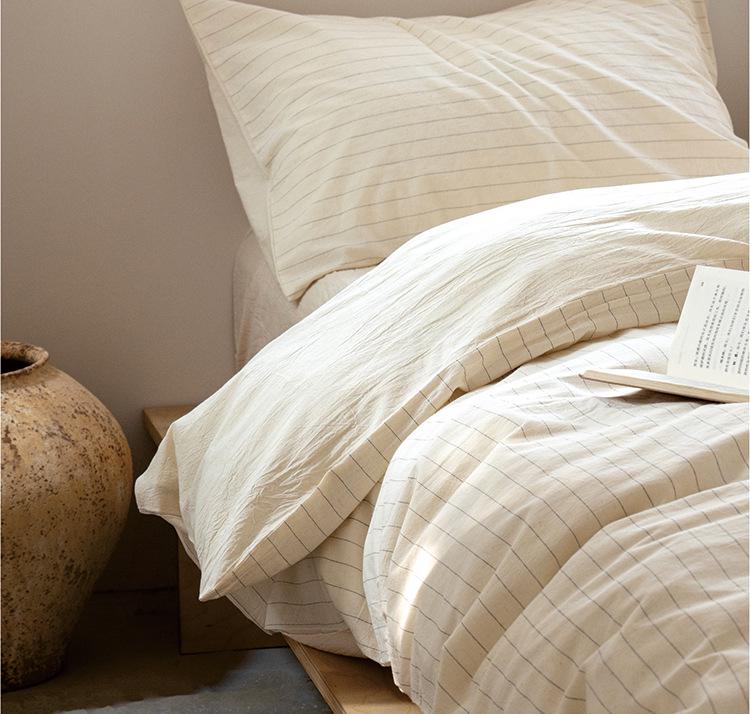 Meiji Nishikawa Minimalistische Streep Katoen Linnen 4-delige Bedset met YKK Rits