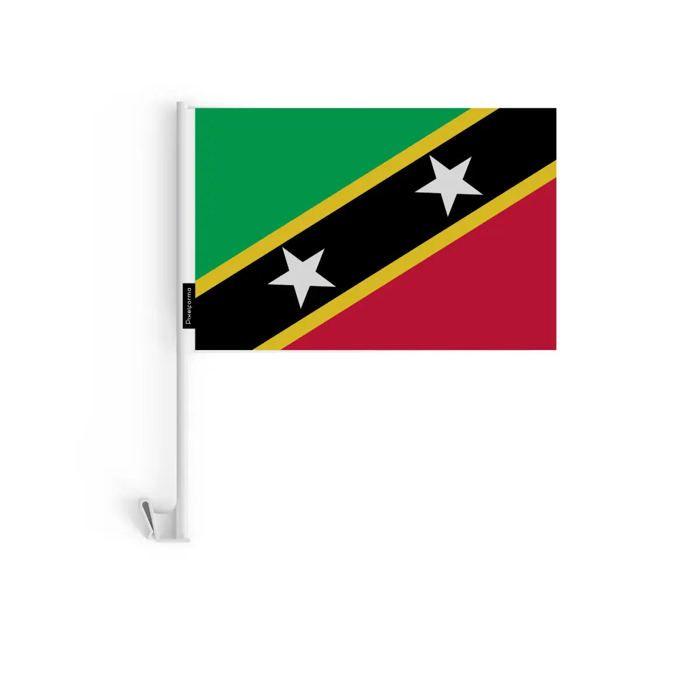 Drapeau Voiture Saint-Christophe-et-Niévès – 14 X 21 Cm – Tissu Polyester – Fixation Sur Fenêtre – 20 Pièces – Pixelforma