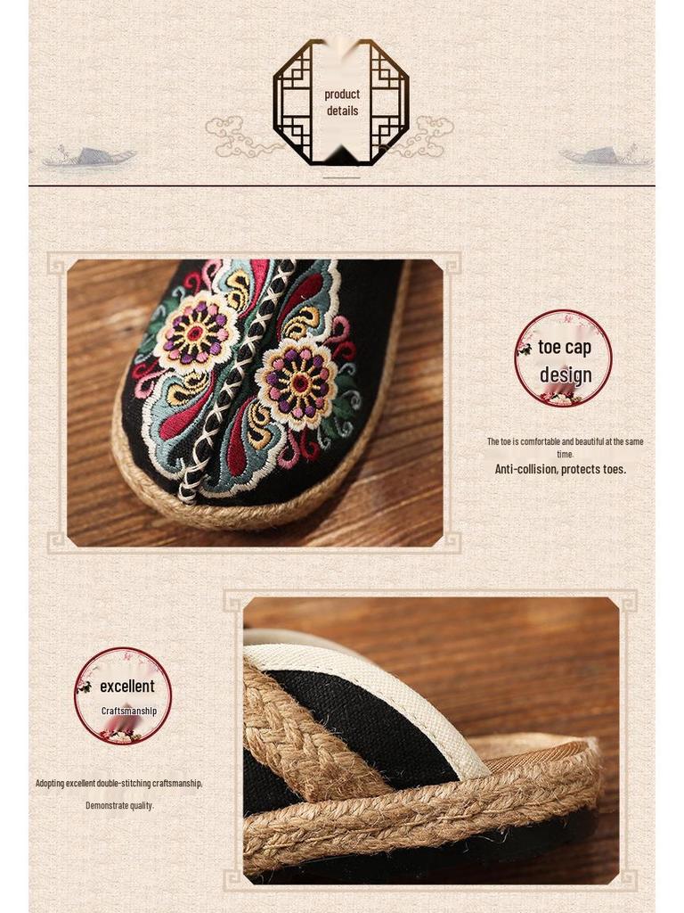 Women's Embroidered Ethnic Style Linen Flats - Spring/Summer