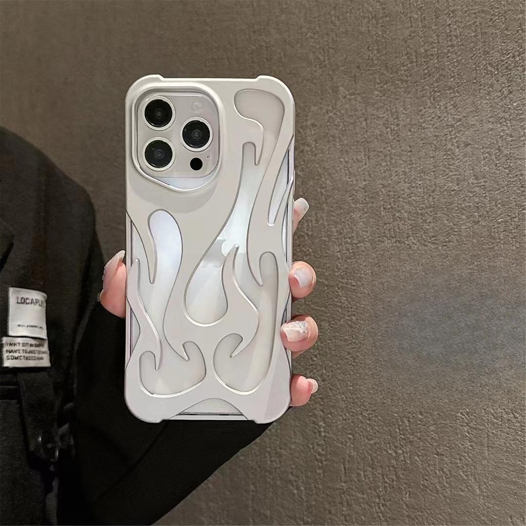 

Полый узор пламени Подходит для чехла для мобильного телефона iPhone16proMax Apple 15 Охлаждение 14 Матовый противоударный защитный чехол iPhone11pro серебряный