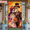Halloween Horror Door Banner Long Haired Skeleton Ghost Haunted House Entrance Decor Spooky Theme Party  Courtyard Ornament