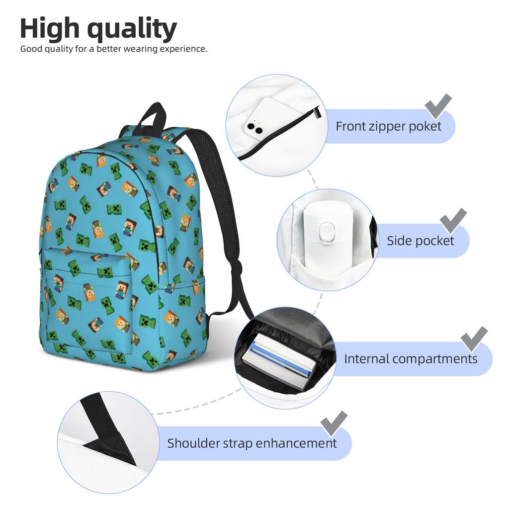 Creepers Big Face Videogame Casual Backpack Sports Student Work Daypack for Men Women Laptop Computer Canvas Bags
