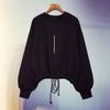 Women's Crew Neck Long Sleeve Oversized Casual Sweatshirt Drawstring Cropped Top Fashion Blouse