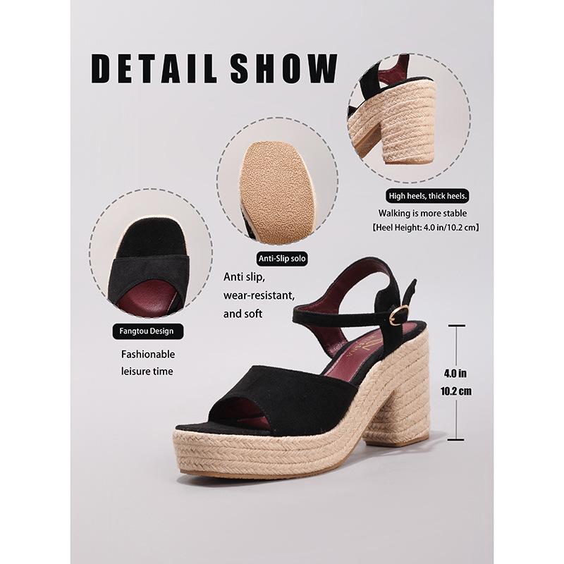 Hemp rope slope heel platform sandals word with casual fashion versatile summer waterproof high heels European and American style super high heel