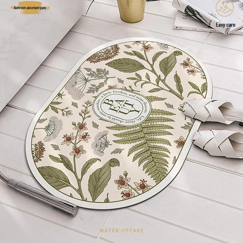 Fresh Floral Diatomaceous Earth Mat - Easy Clean Bathroom & Washbasin Floor Pad