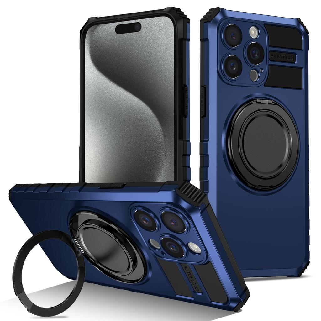 Applicable to iPhone17ProMax rotating armor mobile phone case Apple 16Pro magnetic suction bracket anti-drop protective case